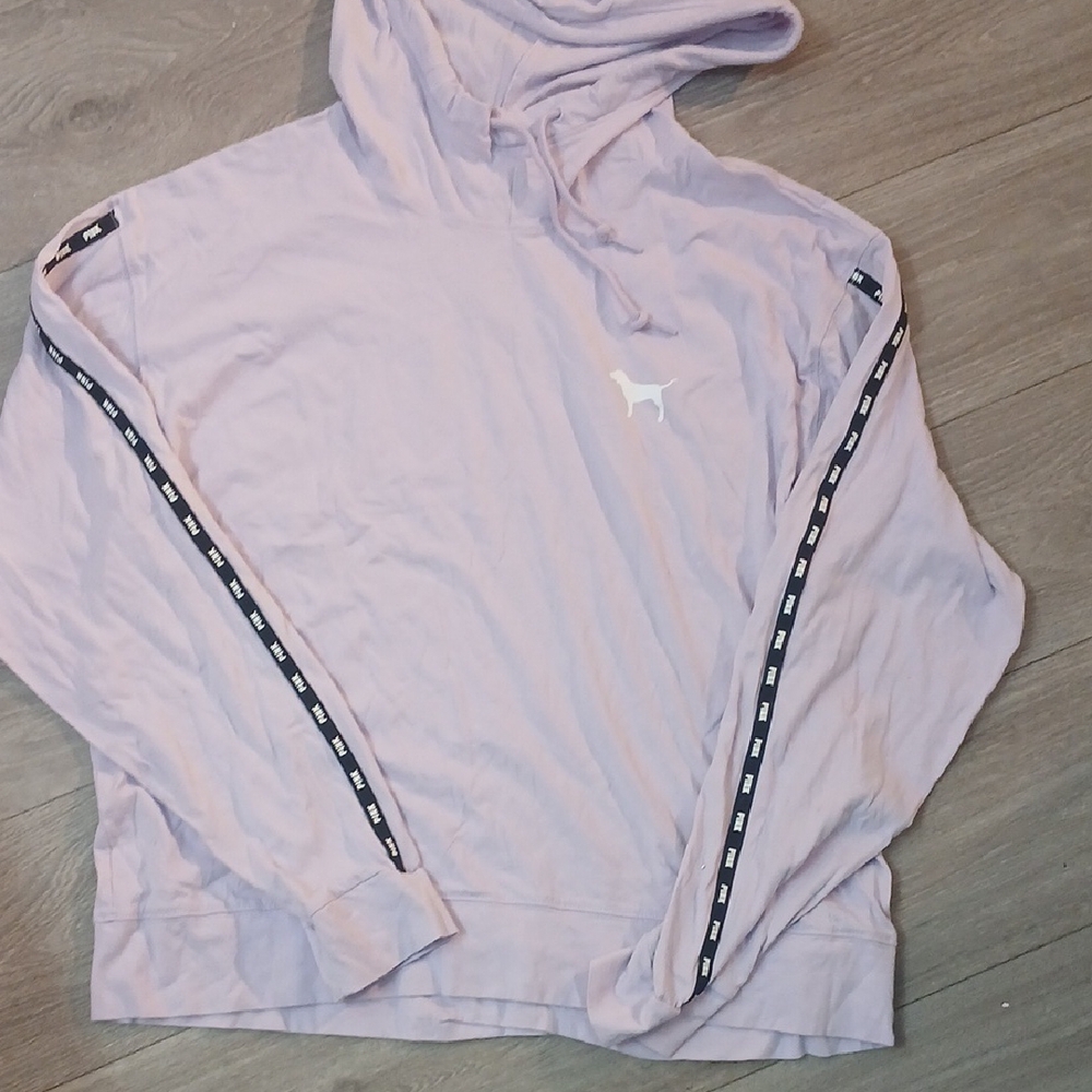 Lavender Hoodie with Dog Logo and Striped Sleeves